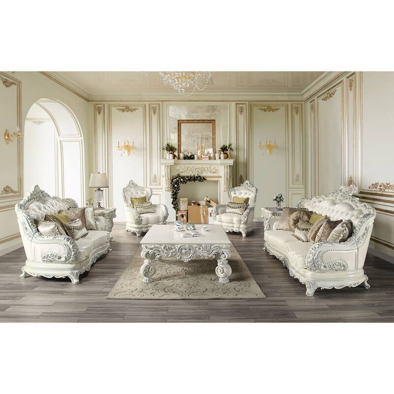 Seville Pearl White and Antique White Loveseat with 5-Pillow