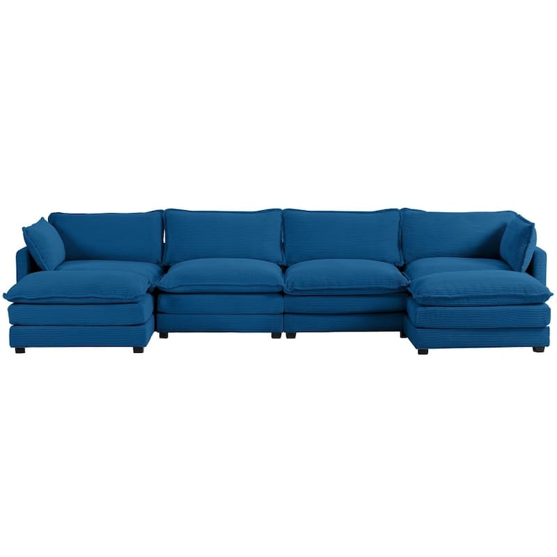 Oversized Modular Corduroy Sectional Sofa Set with Ottoman, 3-Seater / 4-Seater Deep Seat Lounge Couch for Living Room