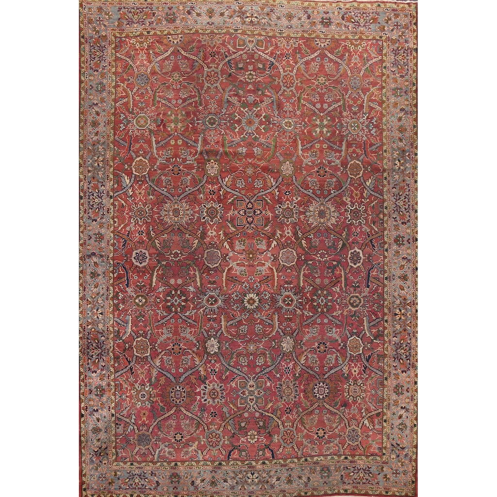 Pre-1900 Antique Sultanabad Persian Area Rug Hand-knotted Wool Carpet - 9'1" x 13'0"