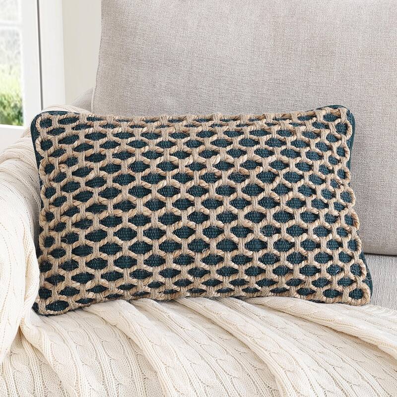 Boho Living Jada Braided Cotton/Jute Throw Pillows - Indigo - 12x20