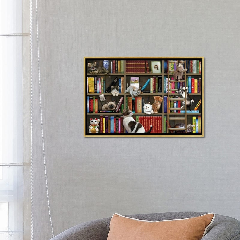 iCanvas "Library Kitties" by Giordano Studios Framed Canvas Print