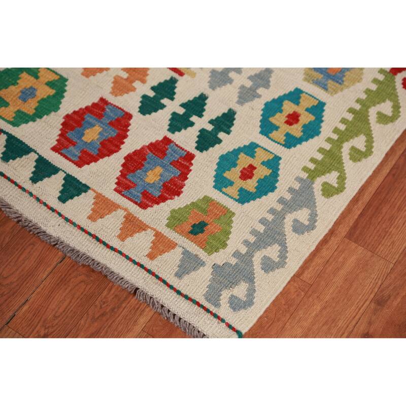 Hand Woven Oriental 100% Wool Carpet Southwestern Geometric Multi-Colored Kilim Area Rug - 8' 4'' X 6' 4''