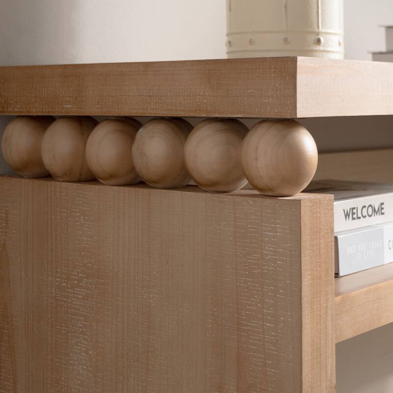59" Natural Wood Console Table with Semi Open Shelf and Bead Detailing