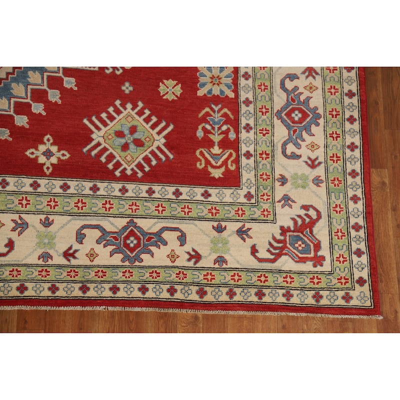 Hand Knotted Oriental 100% Wool Carpet Traditional Geometric Red Kazak Area Rug - 11' 8'' X 9' 0''