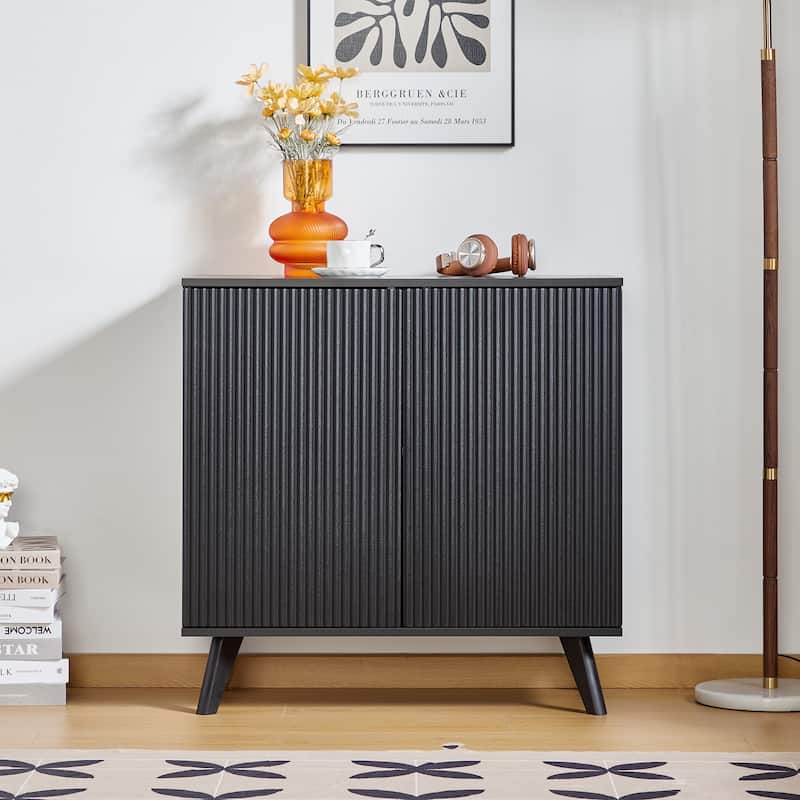 Wooden 2-Door Waveform Sideboard Storage Cabinet - Black