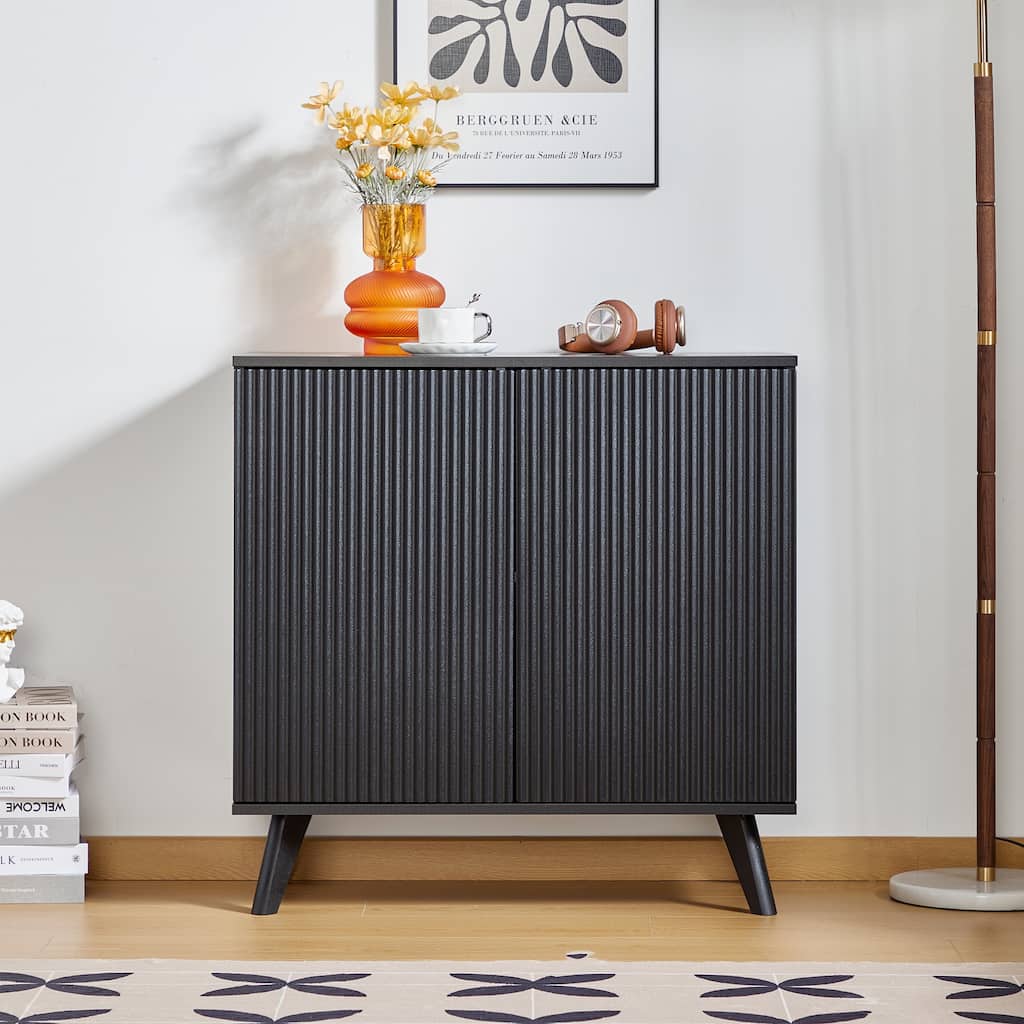 Wooden 2-Door Waveform Sideboard Storage Cabinet