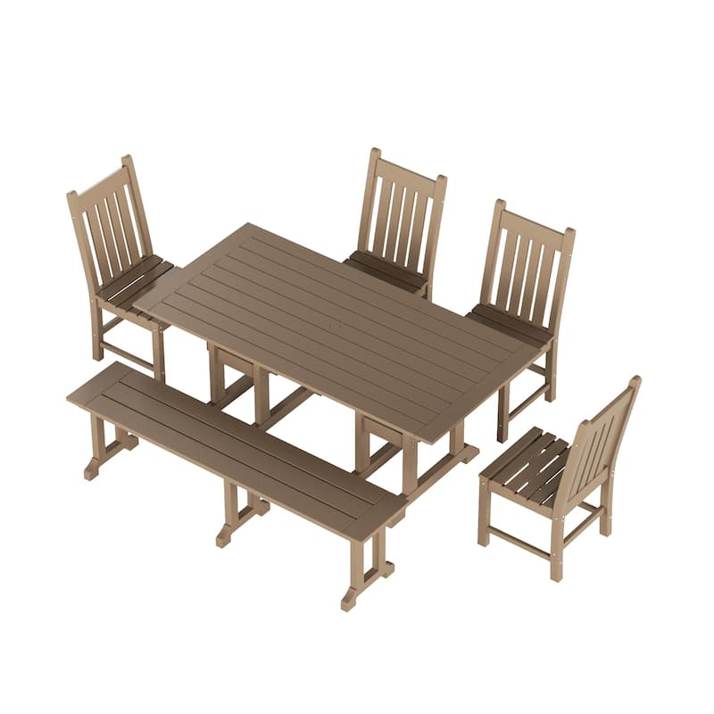 Laguna Hdpe All Weather Outdoor Patio Dining Set with Rectangle Table, Side Chairs, and Bench (6-Piece Set)