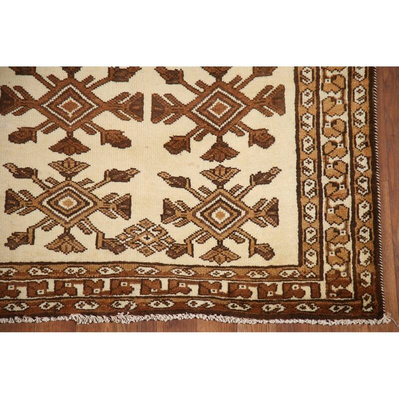 Hand Knotted Oriental 100% Wool Carpet Traditional Geometric Beige & Ivories Balouch Runner Rug - 6' 8'' X 3' 4''