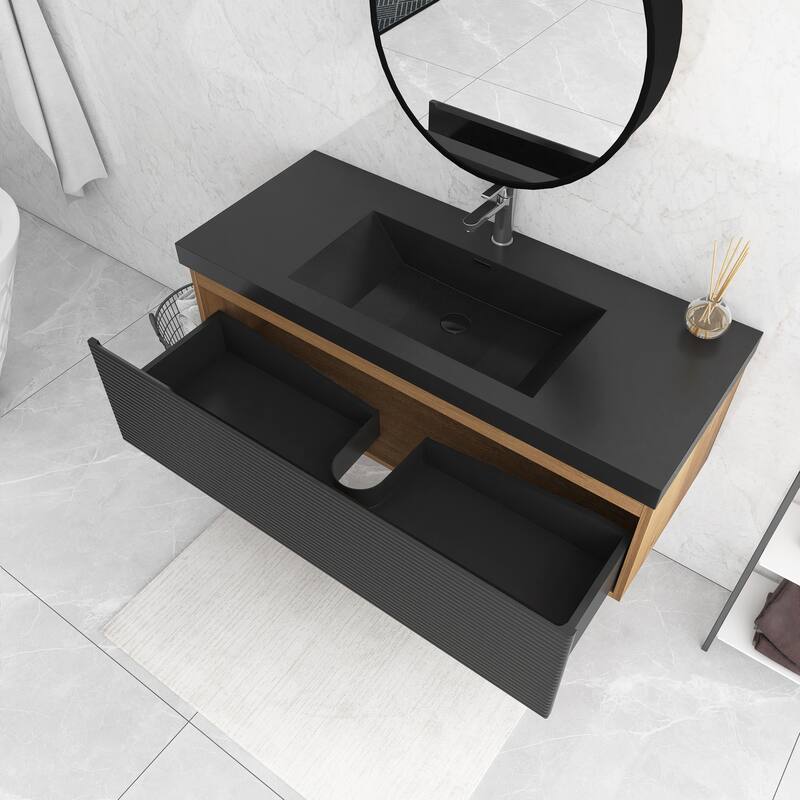 Floating Bathroom Vanity in Natural Oak with Integrated Resin Top
