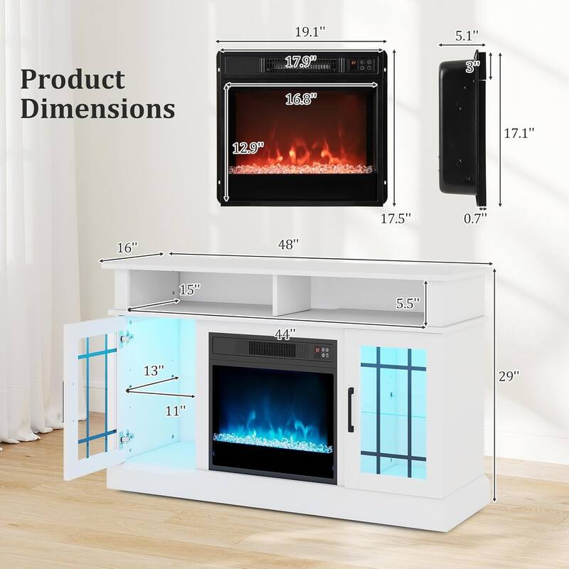 Electric Fireplace TV Stand -Media Entertainment Center w/LED Lights