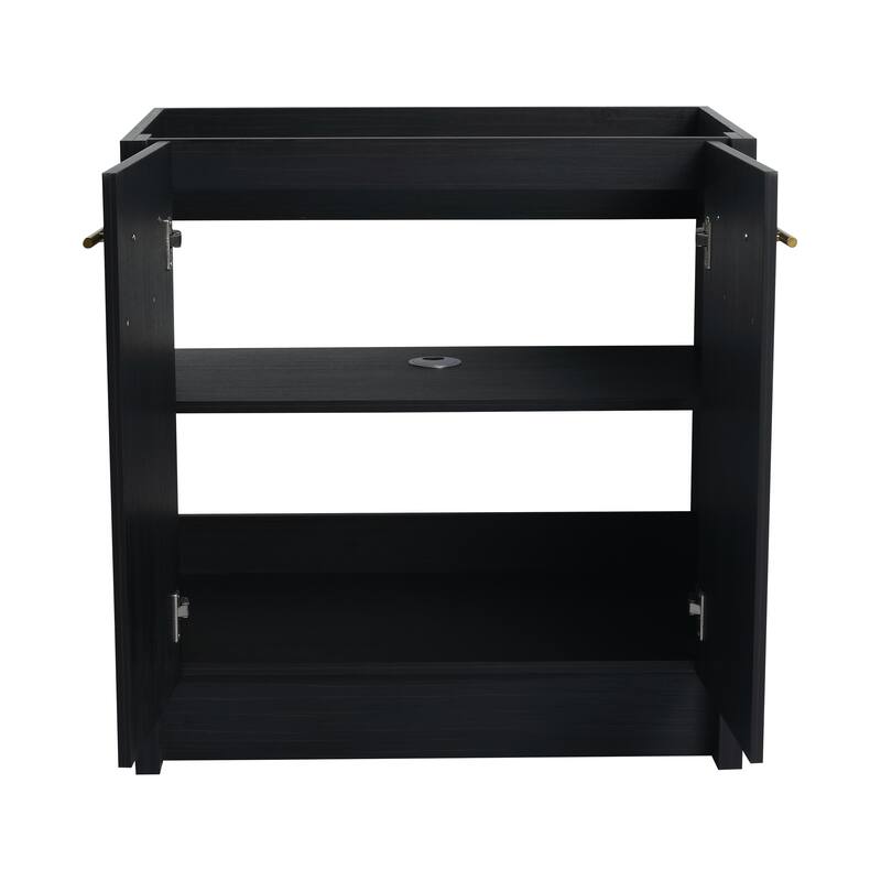 24" Bathroom Vanity with Soft-Close Doors and Spacious Storage, Black Chestnut Finish, Freestanding Design, Vanity Base Only