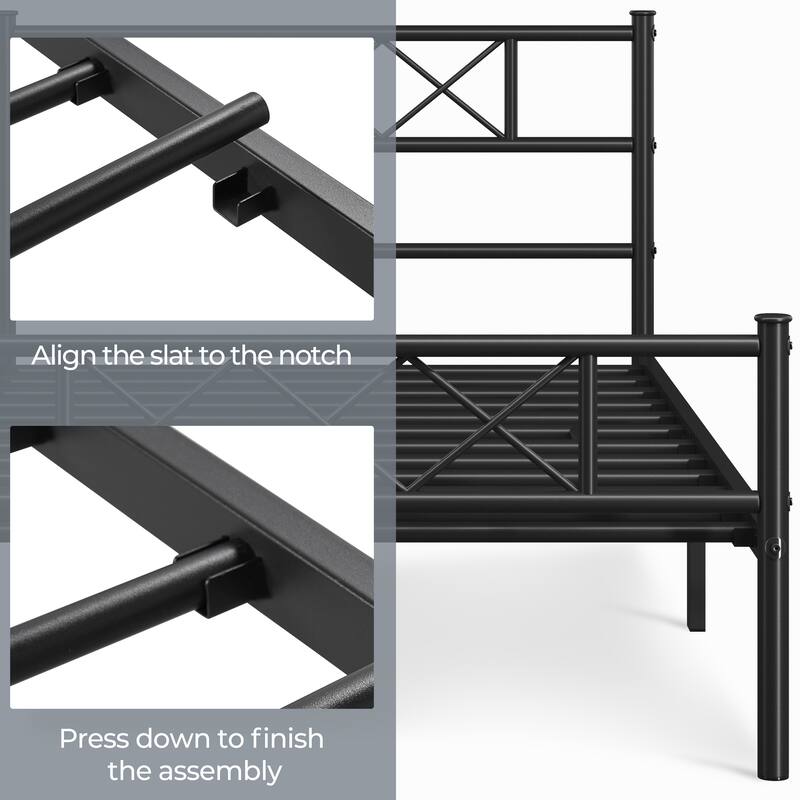 Yaheetech Simple Metal Bed Frame Bed Base, Black, Twin Size