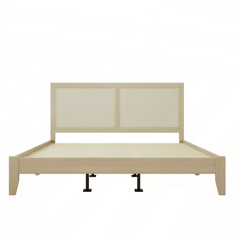 Solid Wood Platform Bed With Rattan