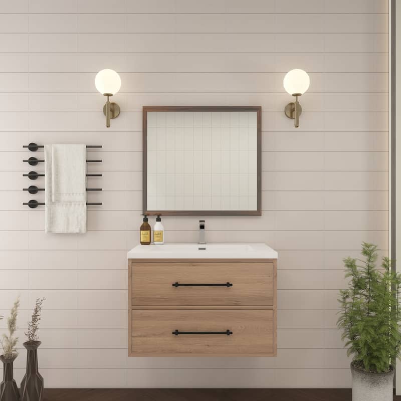 Victoria 30'' Wall-mounted Vanity with Reinforced Acrylic Sink - 29.5 - Oak Finish - Red Oak