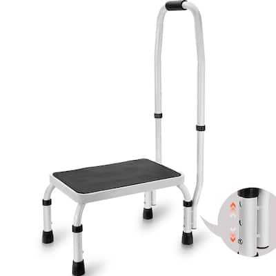 3 Stage Height Adjustable Portable Handle Steel Step Ladder with Handrail Ideal for High Beds or Bathtubs