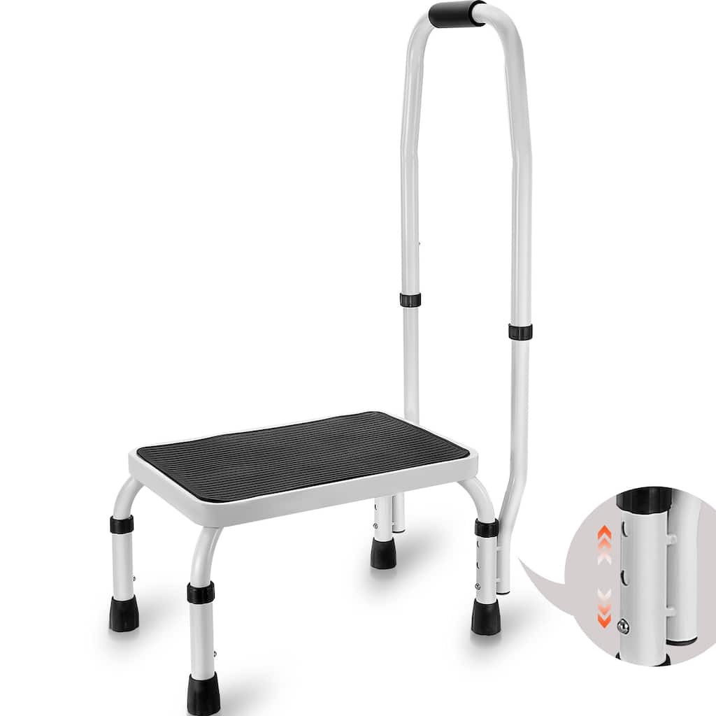 3 Stage Height Adjustable Portable Handle Steel Step Ladder with Handrail Ideal for High Beds or Bathtubs