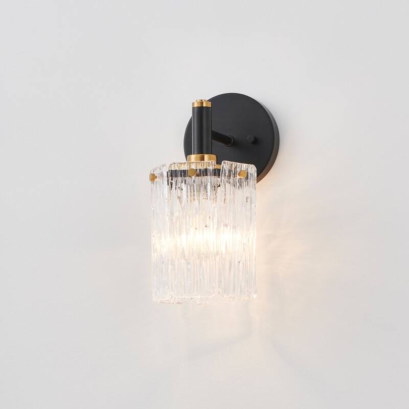 KAWOTI 1- Light Wall Sconce with Textured Glasses (Black & Gold) - W5.25"x H11" x D7.25"