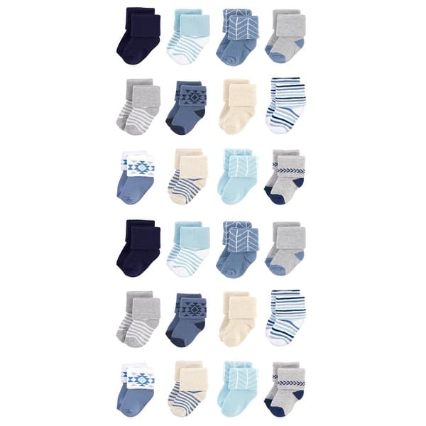 slide 1 of 1, Hudson Baby Cotton Rich Baby Terry Socks 24-Pack, Blue Gray Solid 0-6 Months - Blue Gray Aztec