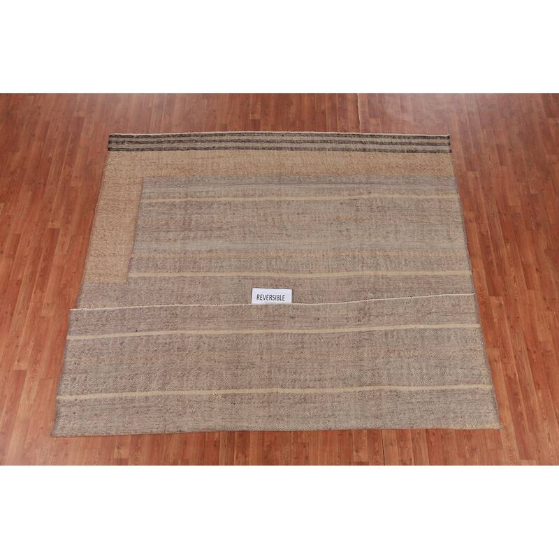 Hand Woven Oriental 100% Jute Carpet Southwestern Modern Brown Kilim Area Rug - 9' 11'' X 8' 4''
