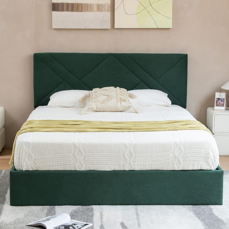 Plywood Frame Full Upholstered Platform Bed - Green - Queen