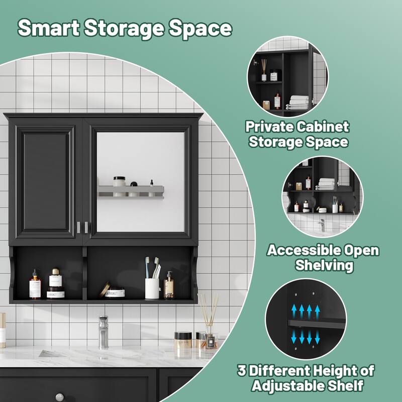 Roomfitters 30" Wall Mounted Bathroom Storage Cabinet with Mirror and Double Doors, Medicine Cabinet with Adjustable Shelves