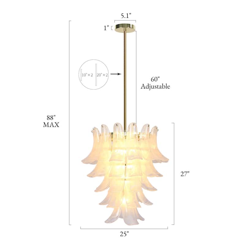 Lumira Modern Vintage Glam 12-Light Multi-Tiered Petal Chandelier Cloud Art Glass Ceiling Light - Diameter 25" × Height 27"