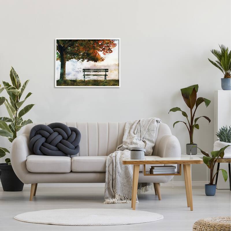 Stupell Quiet Autumn Park Bench and Tree Surrealist Illustration Framed Wall Art, Design by Ziwei Li - Multi-Color