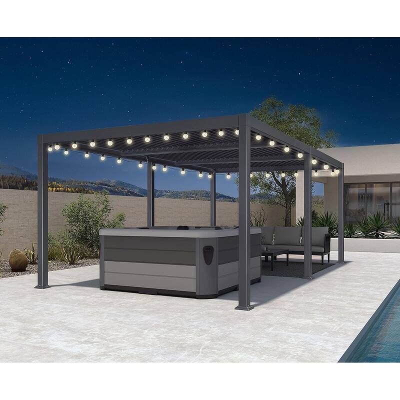 PURPLE LEAF Grey Louvered Sun Shade Pergola - Adjustable Metal Roof for Patio Hardtop Pergola