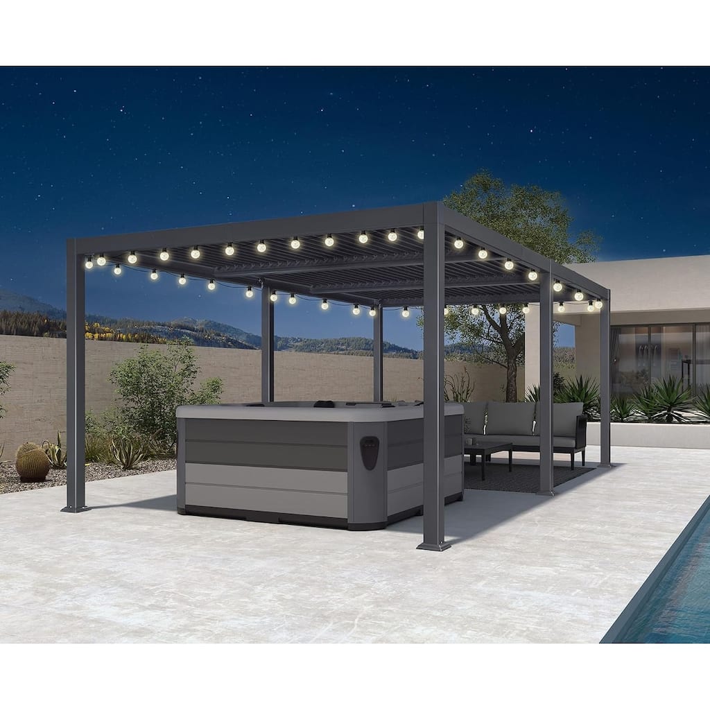 PURPLE LEAF Grey Louvered Sun Shade Pergola - Adjustable Metal Roof for Patio Hardtop Pergola