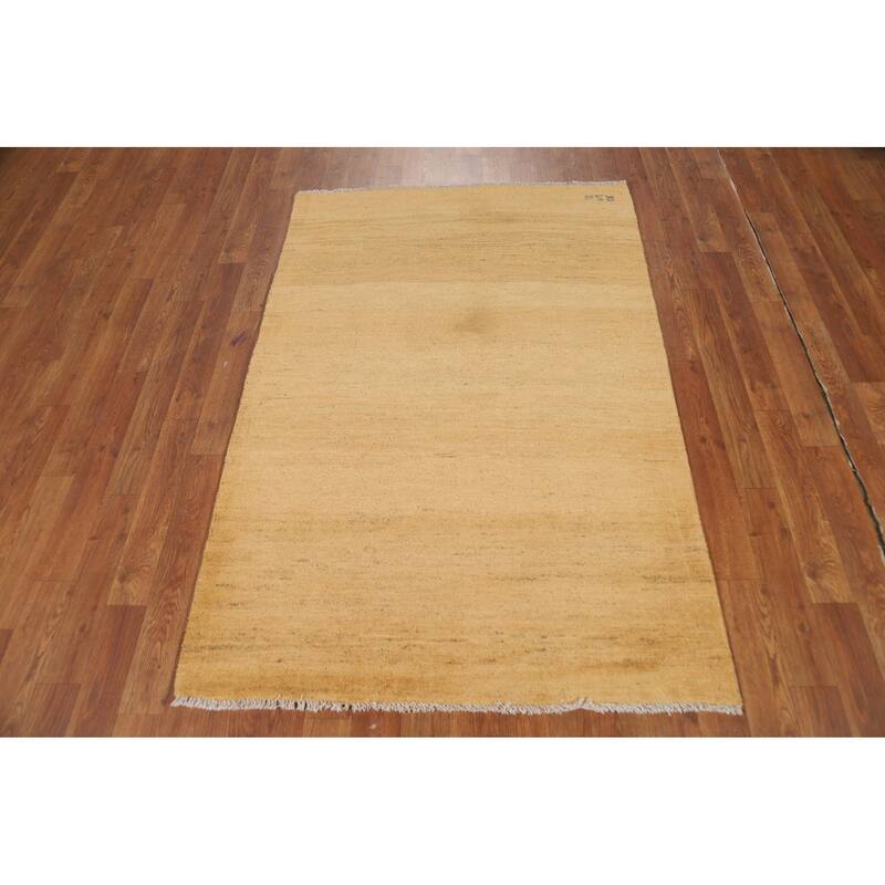 Modern Gabbeh Oriental Foyer Rug Hand-Knotted Yellow Wool Carpet - 3'3"x 4'11"
