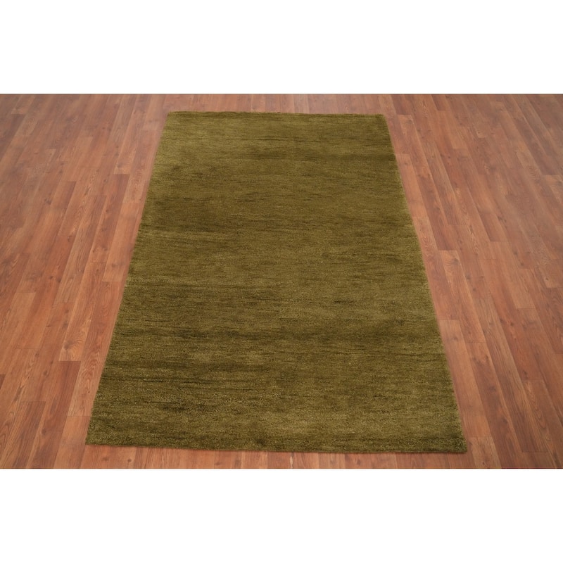 Hand Knotted Oriental 100% Wool Carpet Modern Solid Green Gabbeh Area Rug - 6' 0'' X 4' 0''