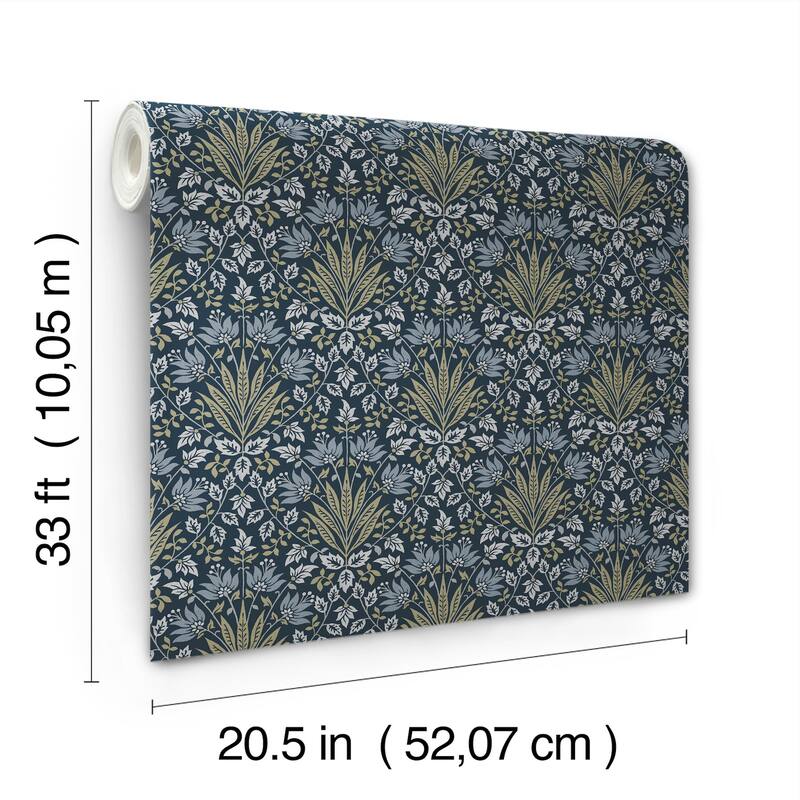 Chris Loves Julia x A-Street Prints Woodbury Navy Floral Damask Wallpaper