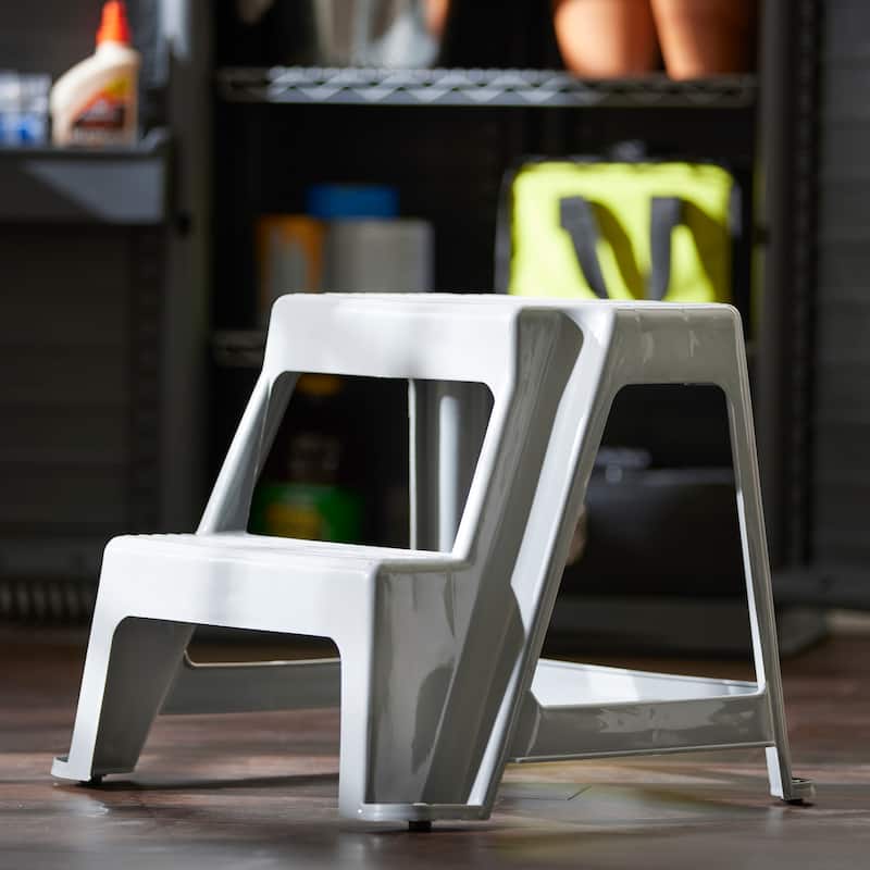 Gracious Living 16" Plastic 2 Step Portable Garage Home & Kitchen Stool, Gray - 1 Pack