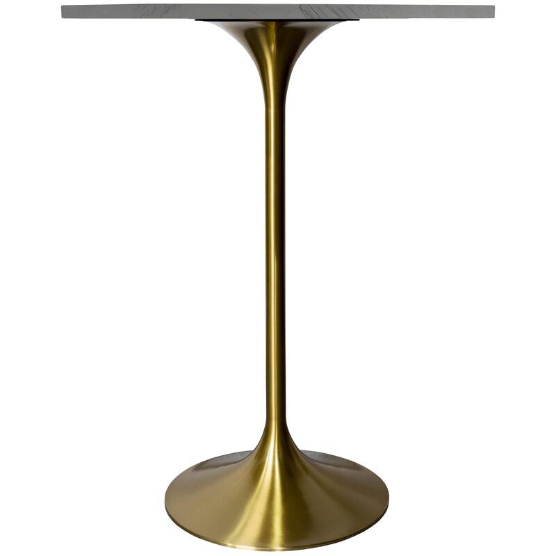 LeisureMod Verve Round Bar Dining Table with White Resin TableTop and Gold Steel Base for Kitchen & Dining Room