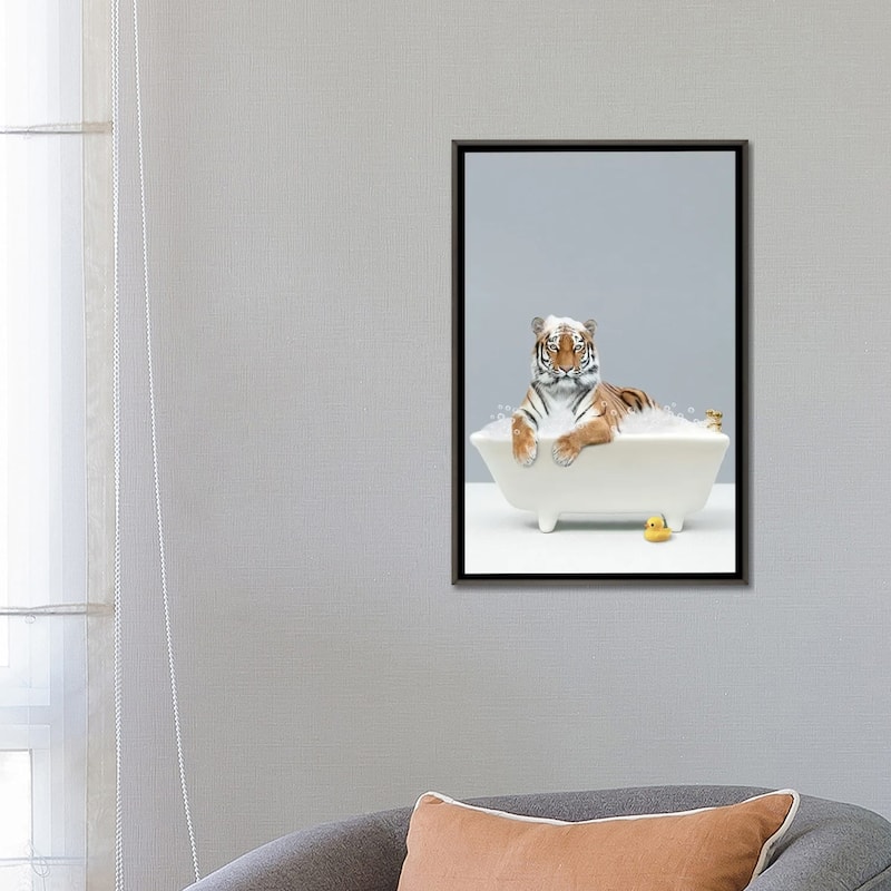 iCanvas "Tiger In A Bathtub" by Tiny Treasure Prints Framed