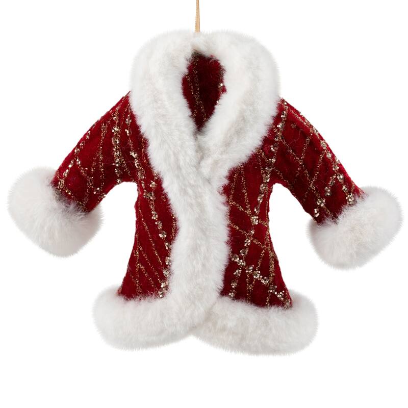 Glittered Winter Coat with Plush Trim Christmas Ornament - 6.5" - Red