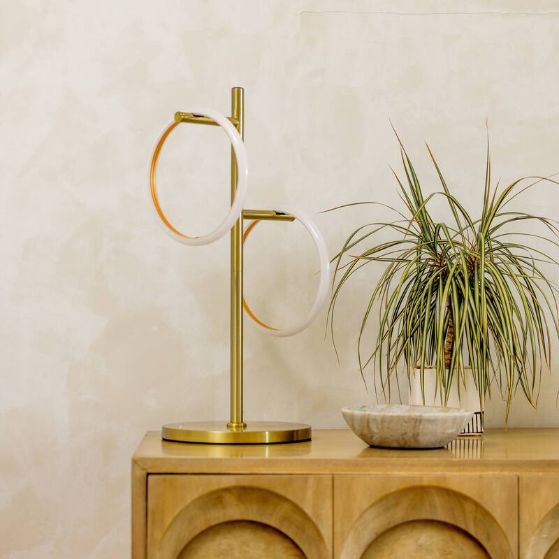 Brightech Saturn 21 in. Antique Brass Industrial Integrated LED Desk Table Lamp with Built-In 3-Way Dimmer