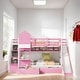 preview thumbnail 2 of 10, Twin-Over-Twin Bunk Bed with 2 Drawers, Castle Style Bed with 3 Storage Shelves, Storage Bed with Slide, Pink