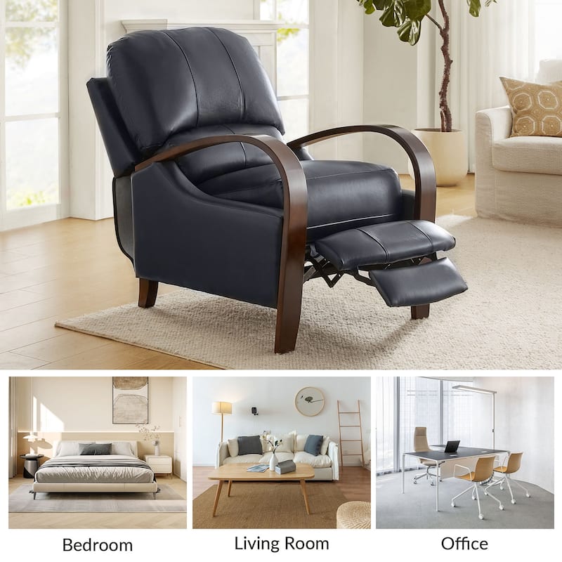 Alex Mid-century Modern Cigar Genuine Leather Manual Recliner with Wooden Curved Arms, Set of 2