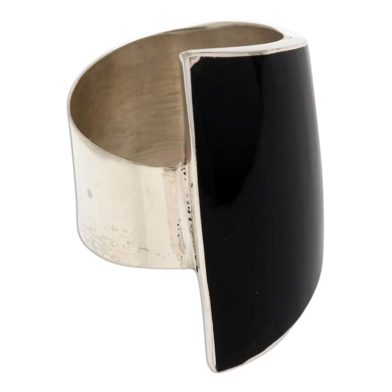 Novica Handmade Black Trapeze Sterling Silver Cocktail Ring