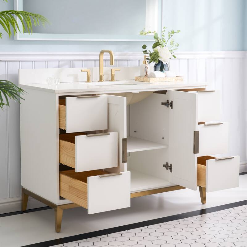 35''H Solid Wood Bath Vanity with Stain-resistant Carrera White Quartz Top and Sink