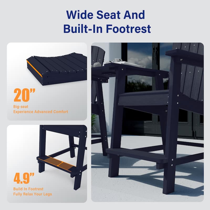 WINSOON Tall Adirondack Chair Piece of 3, Balcony Chair with Connecting Table