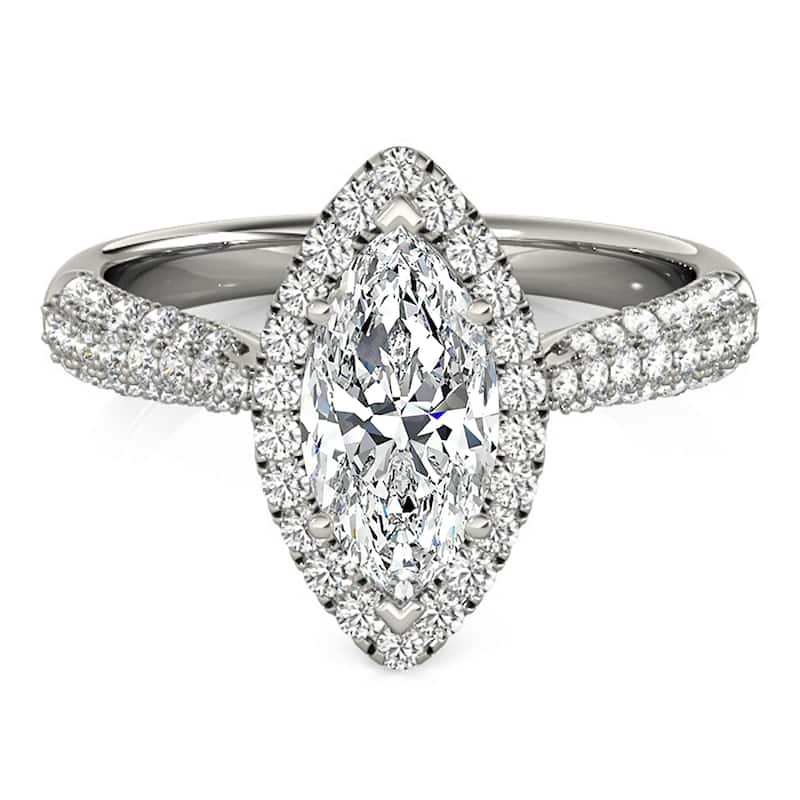 Auriya 14k White Gold Lab Grown Marquise Diamond Halo Engagement Ring 0.50 to 5.00 ct. tw. (F-G VS)