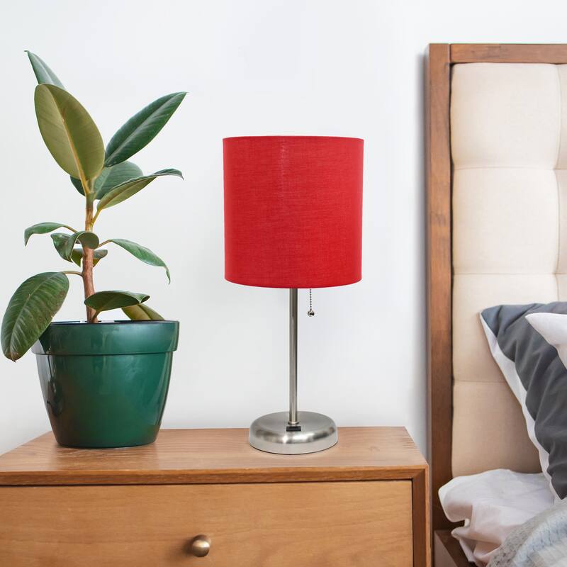 19.5" USB Port Feature Metal Lamp in Steel w Aqua Shade