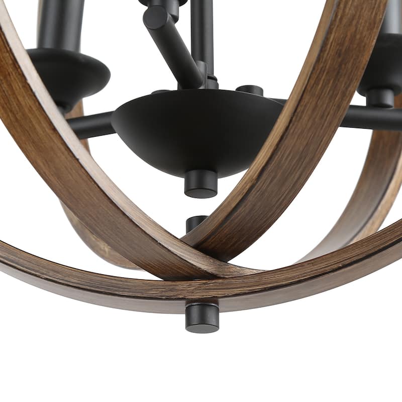 Farmhouse 3-Light Globe Wood Grain Chandelier for Dining Room Kitchen Island - W15.5"x H18"