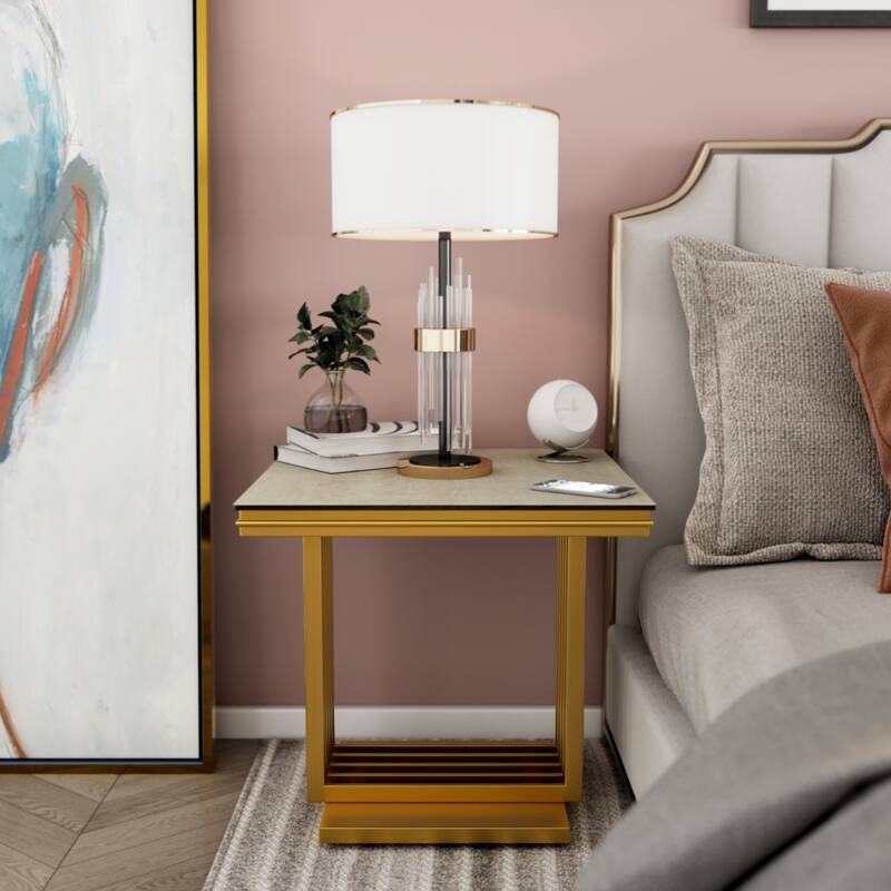 Glass End Table Side Table Corner Table with Gold Base