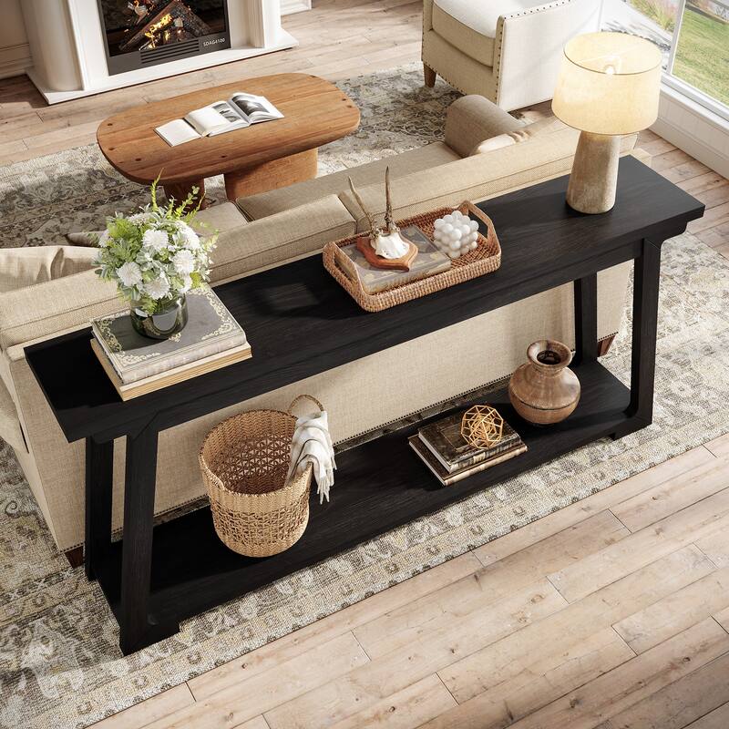 2-Tier Narrow Solid Wood Sofa Table For Entryway