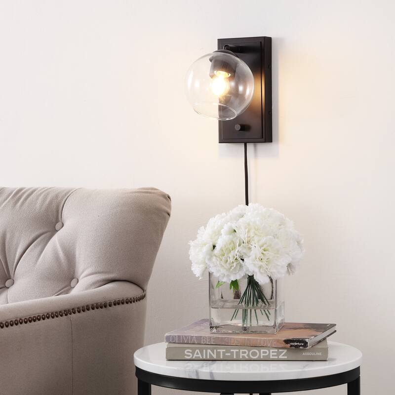 Thatcher 6" 1-Light Minimalist Modern Plug-In or Hardwired Adjustable Iron LED Wall Sconce with Rotary Dimmer, by JONATHAN Y