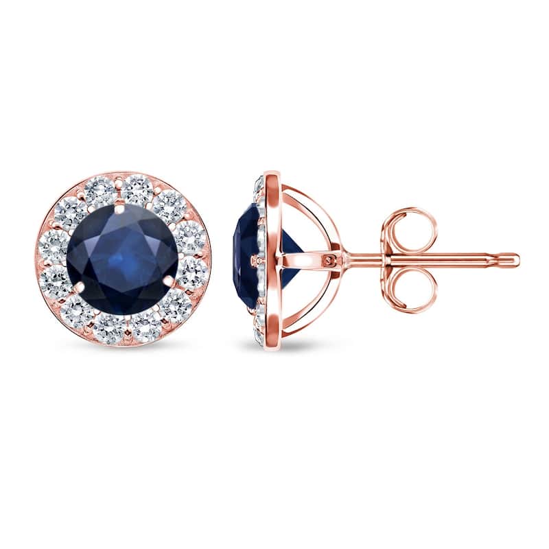 Auriya 1/2ct Blue Sapphire Halo Diamond Stud Earrings 1/3cttw 14k Gold - Rose