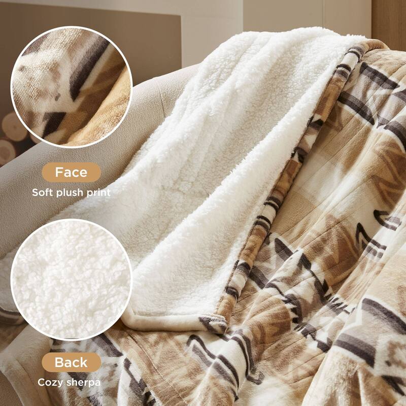 Woolrich Print Plush to Sherpa Heated Throw